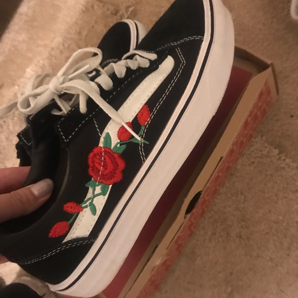 Custom Vans shoes with rose patch